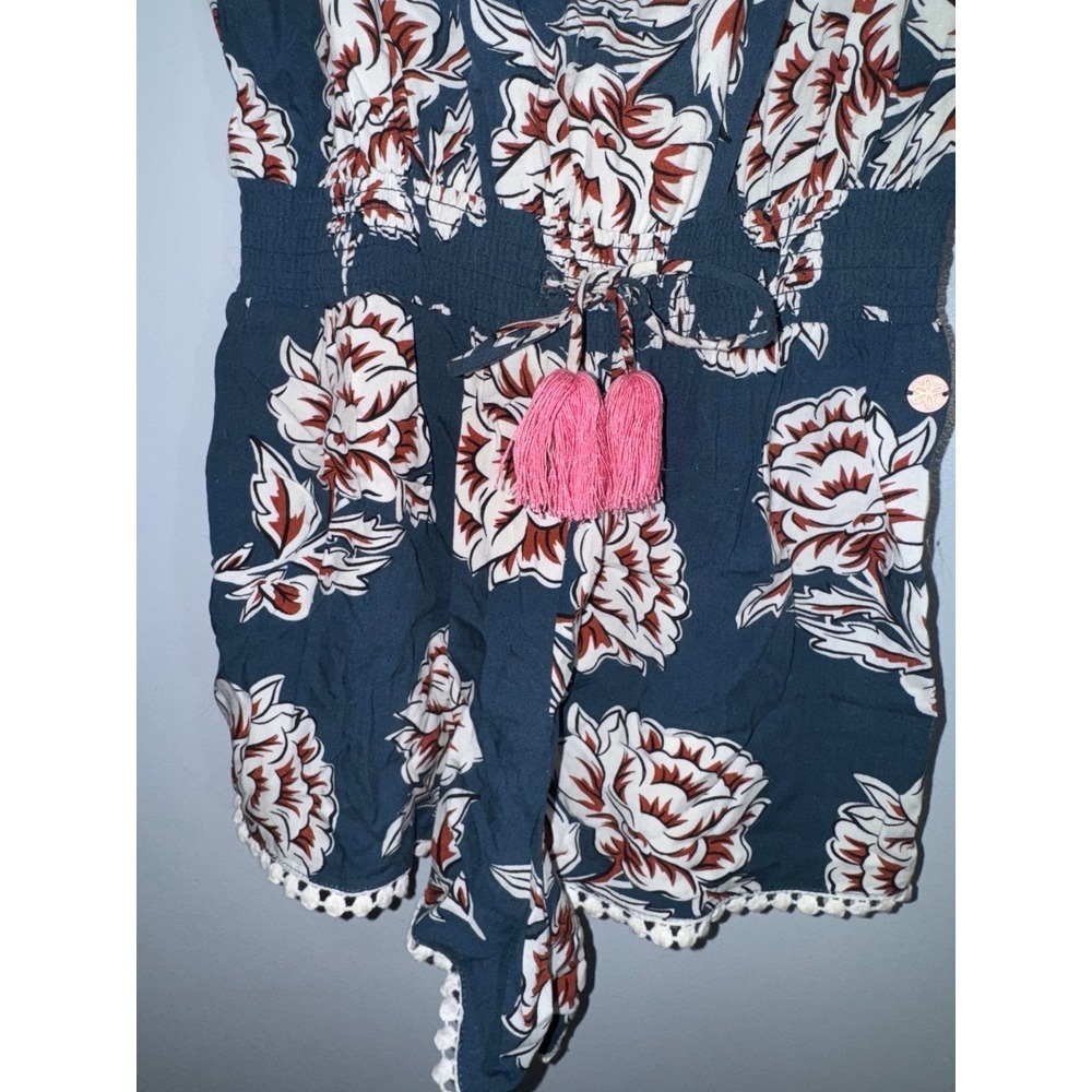 Matilda Jane 435 Brilliant Daydream size 8 floral teal romper Pom trim - Picture 3 of 9